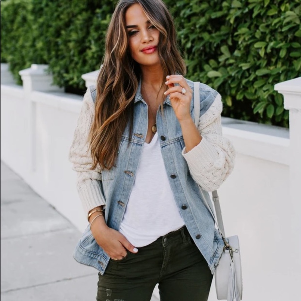 Portman Contrast cable knit denim jacket